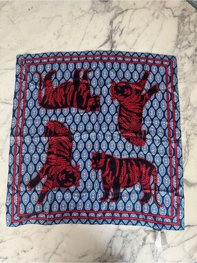 J. Crew Blue and Red Tiger Print Silk Scarf